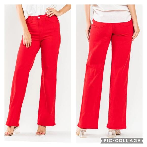 Judy Blue Denim - Judy Blue Garment Dyed 90s Straight Denim Jeans Red Size 14W